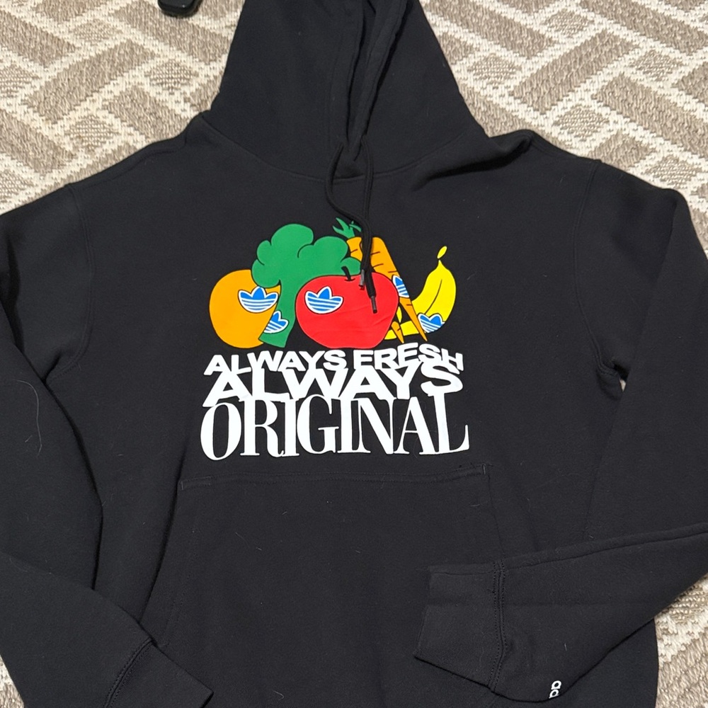 Adidas Black Hoodie with Veggie Accents men’s medium